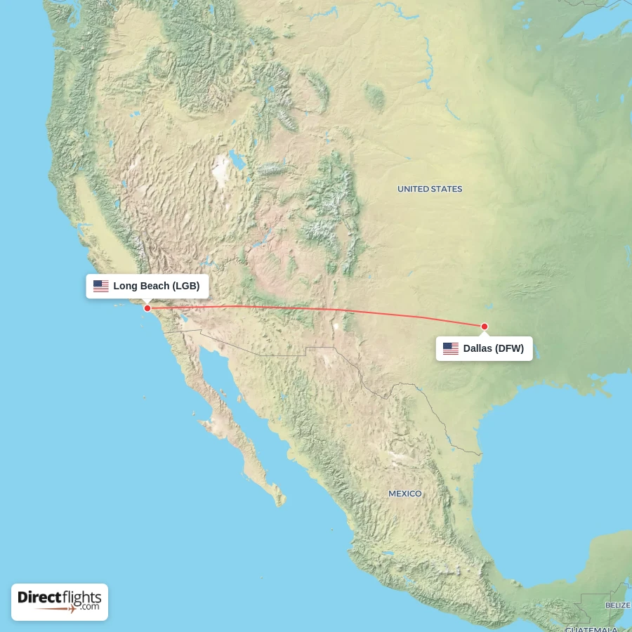 LGB - DFW route map