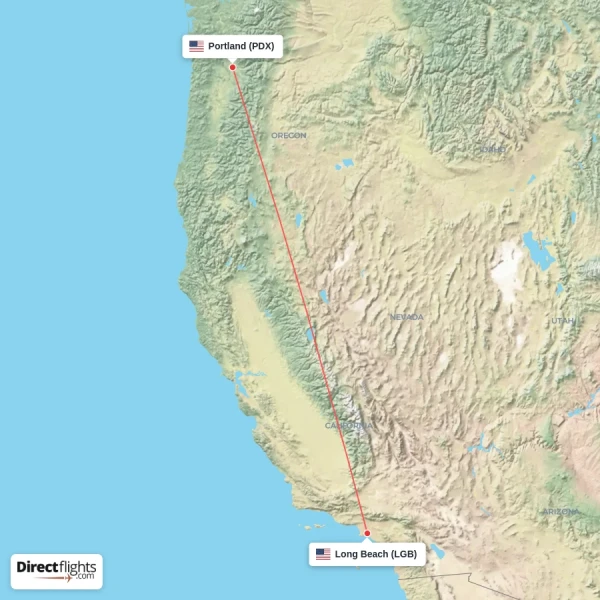 Long Beach - Portland direct flight map