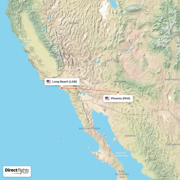 Long Beach - Phoenix direct flight map