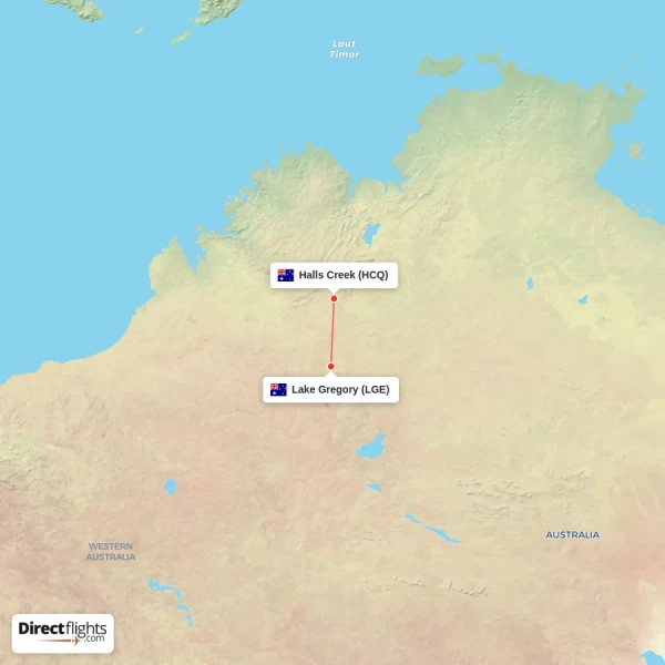 Lake Gregory - Halls Creek direct flight map