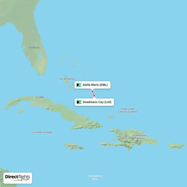 Deadmans Cay - Stella Maris direct flight map