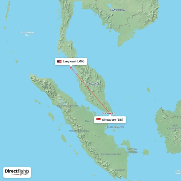 Langkawi - Singapore direct flight map