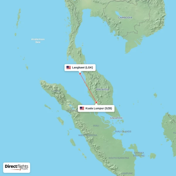 Langkawi - Kuala Lumpur direct flight map