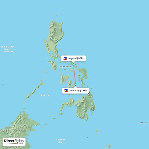 Legaspi - Cebu City direct flight map