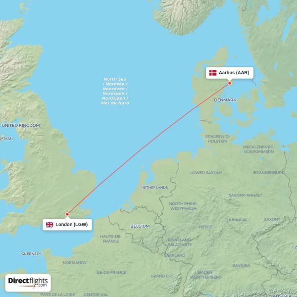 London - Aarhus direct flight map