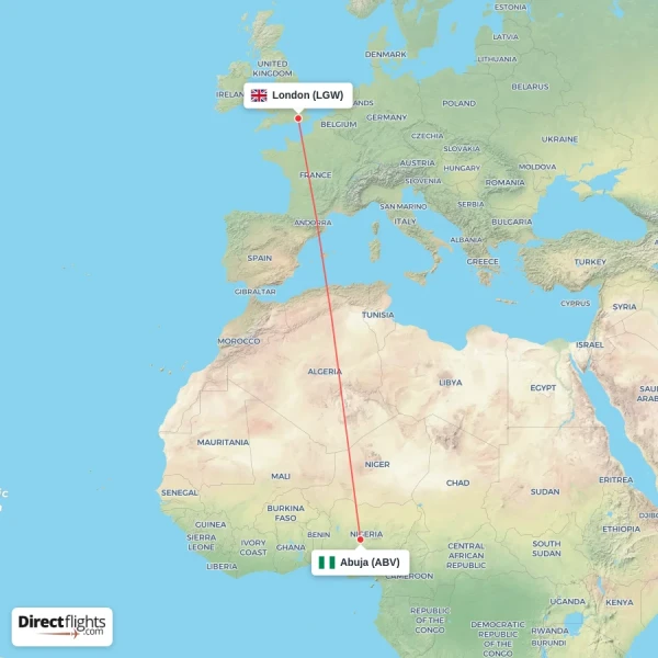 London - Abuja direct flight map