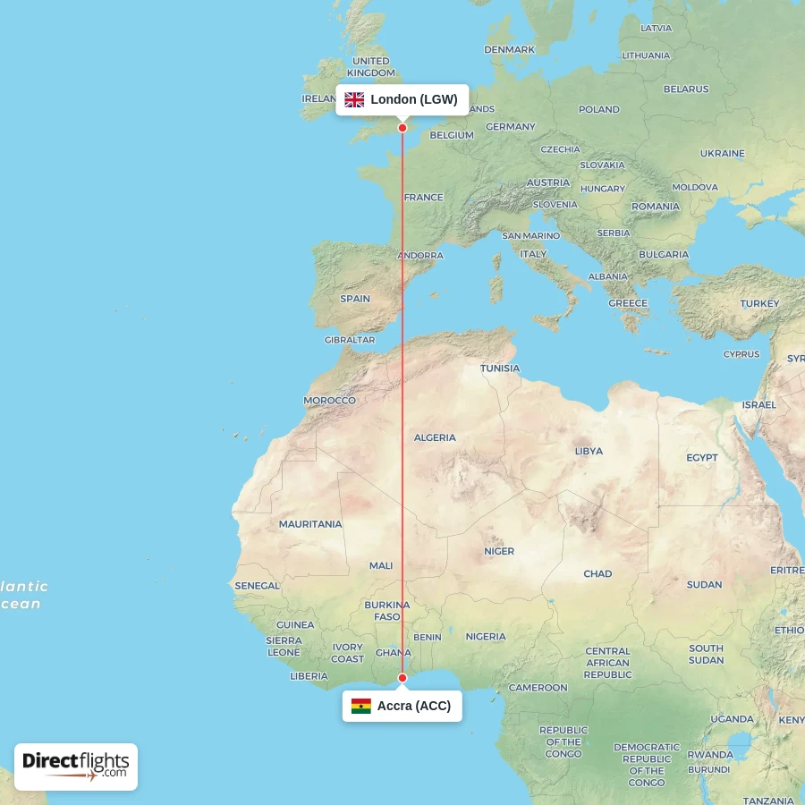 LGW - ACC route map