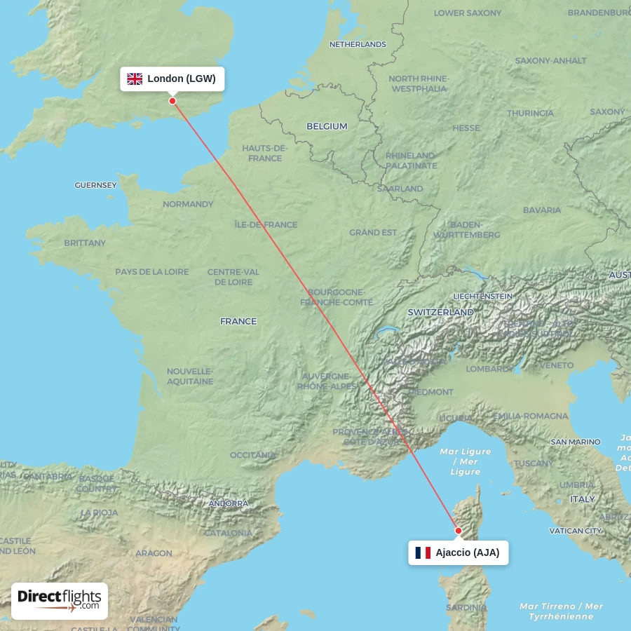 LGW - AJA route map