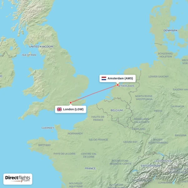 London - Amsterdam direct flight map