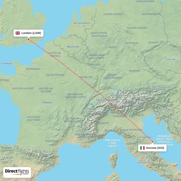 London - Ancona direct flight map