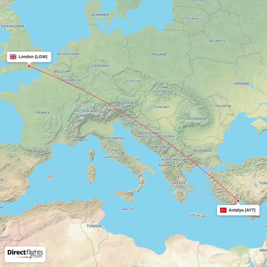 LGW - AYT route map