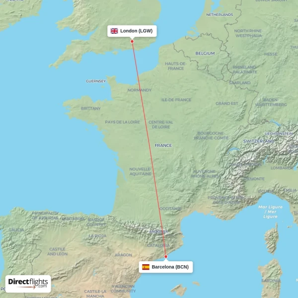 London - Barcelona direct flight map