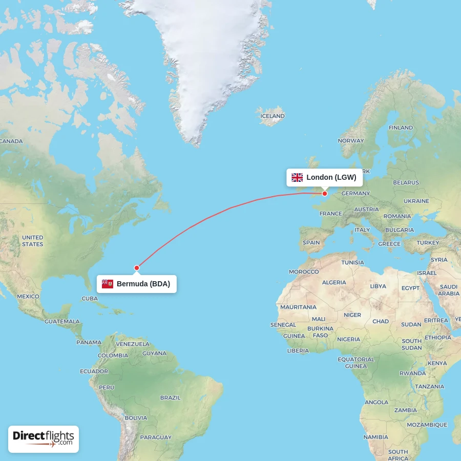 LGW - BDA route map