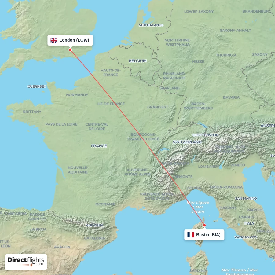 LGW - BIA route map