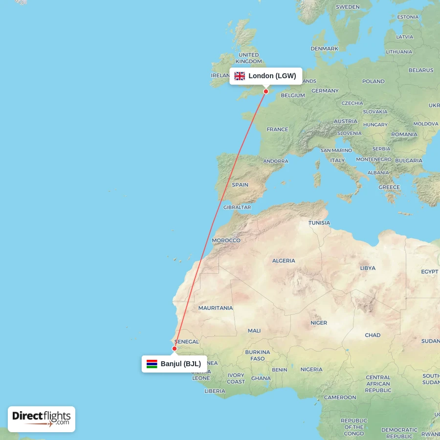 LGW - BJL route map