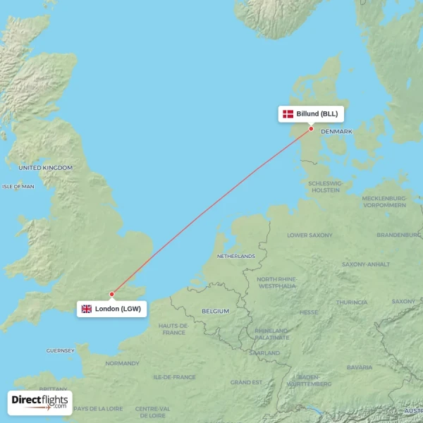 London - Billund direct flight map