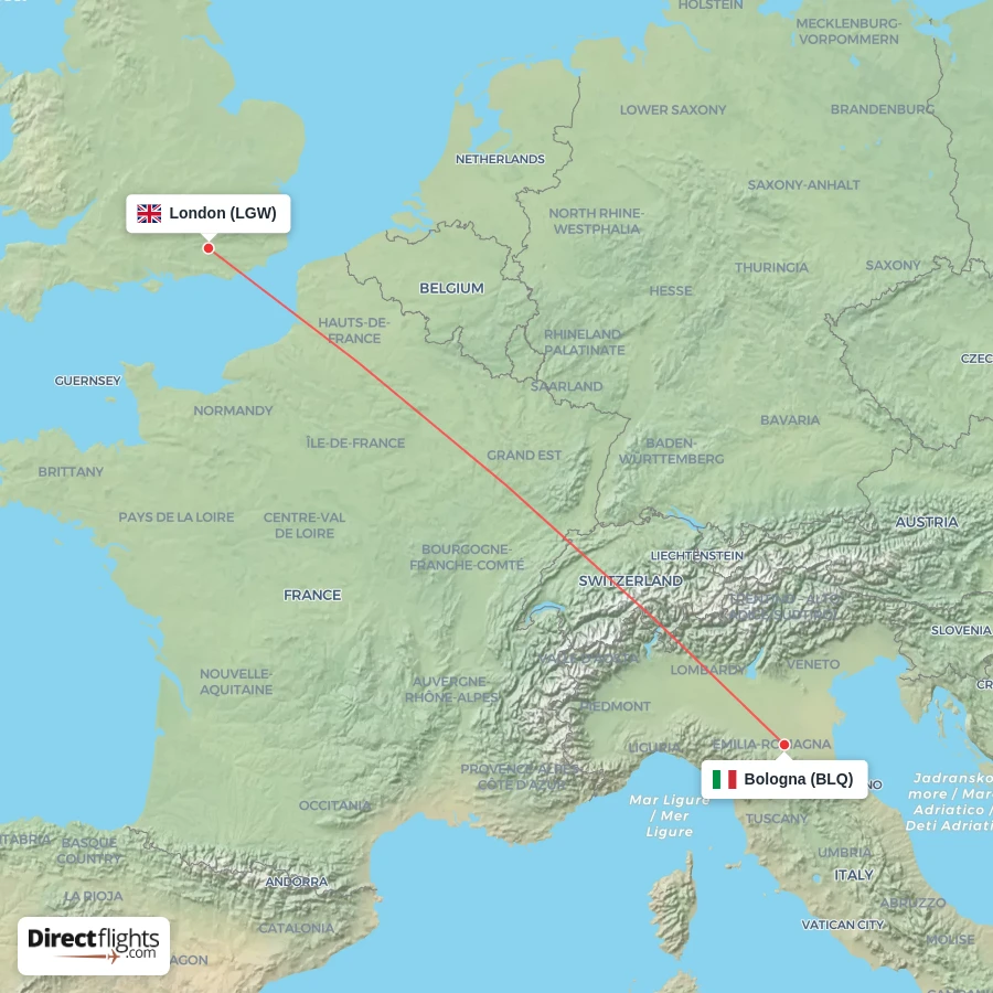 LGW - BLQ route map
