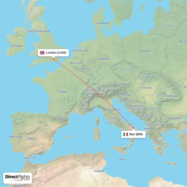 London - Bari direct flight map