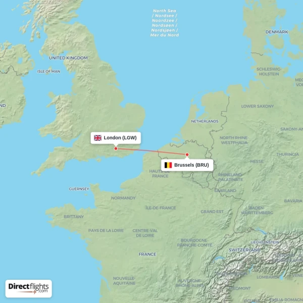 London - Brussels direct flight map