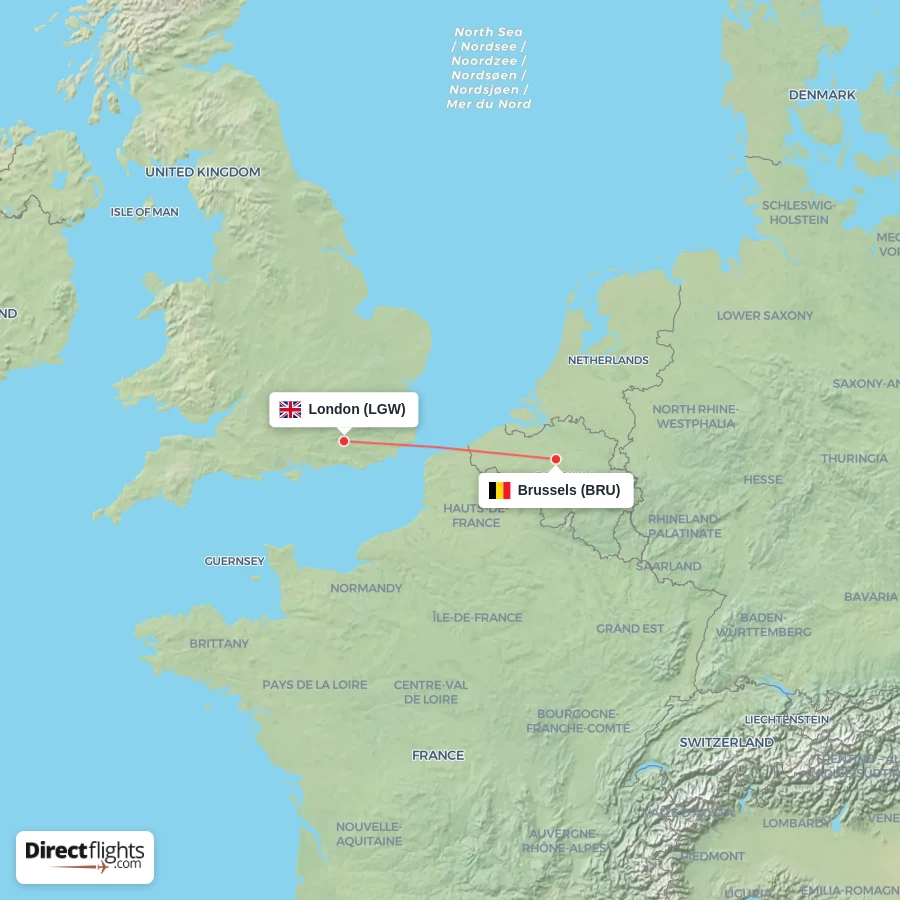 LGW - BRU route map