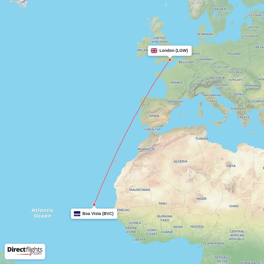 LGW - BVC route map