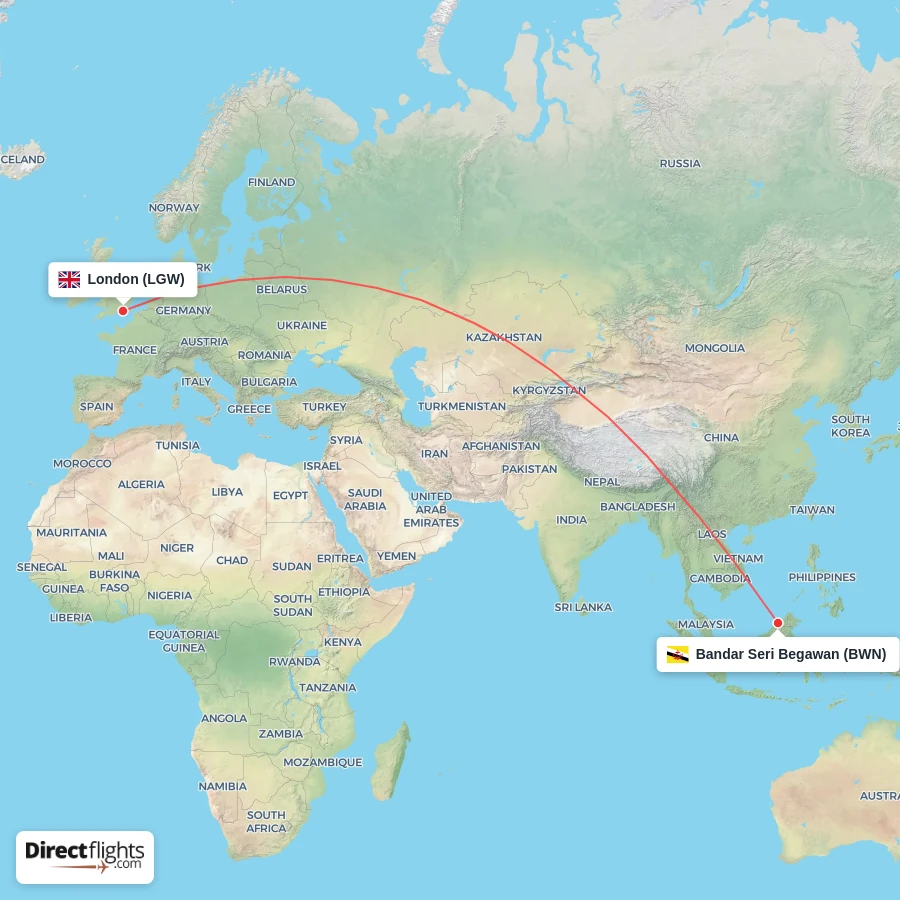 LGW - BWN route map