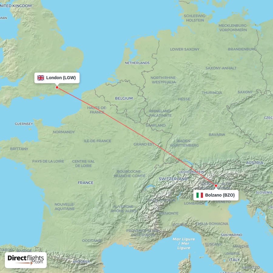 LGW - BZO route map