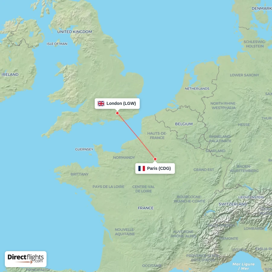 LGW - CDG route map