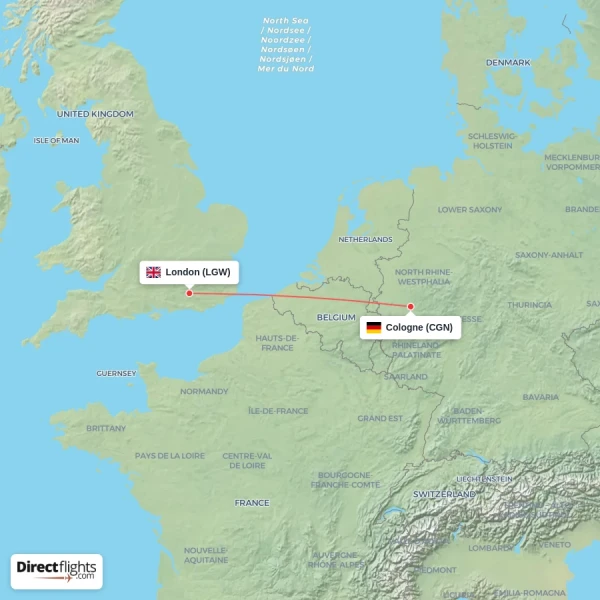 London - Cologne direct flight map