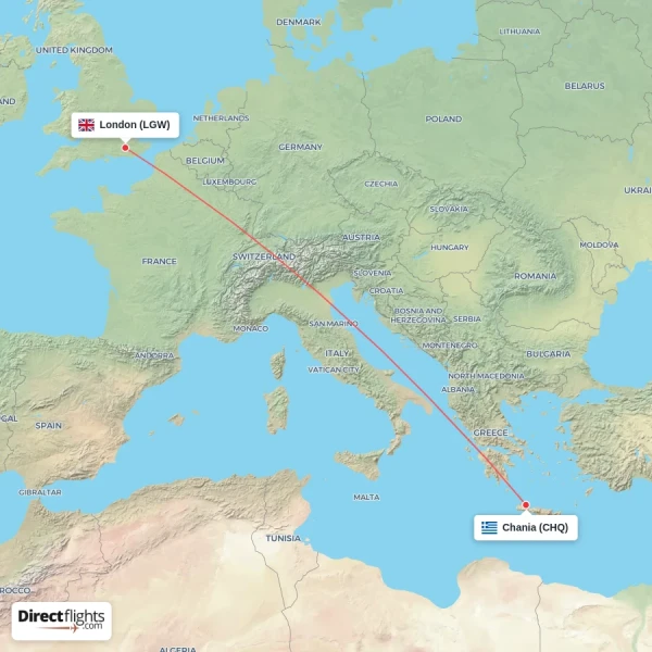 London - Chania direct flight map