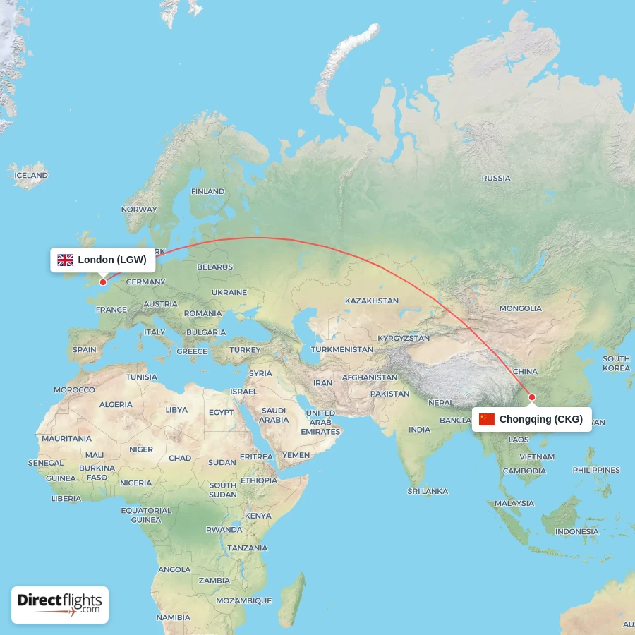LGW - CKG route map