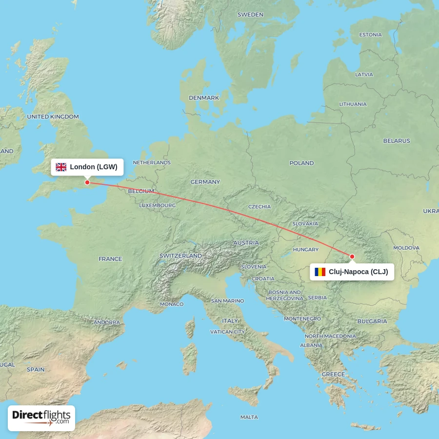 LGW - CLJ route map