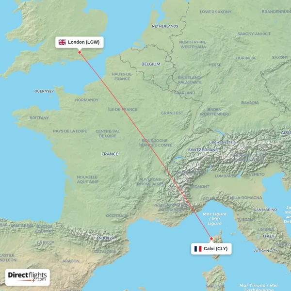 London - Calvi direct flight map
