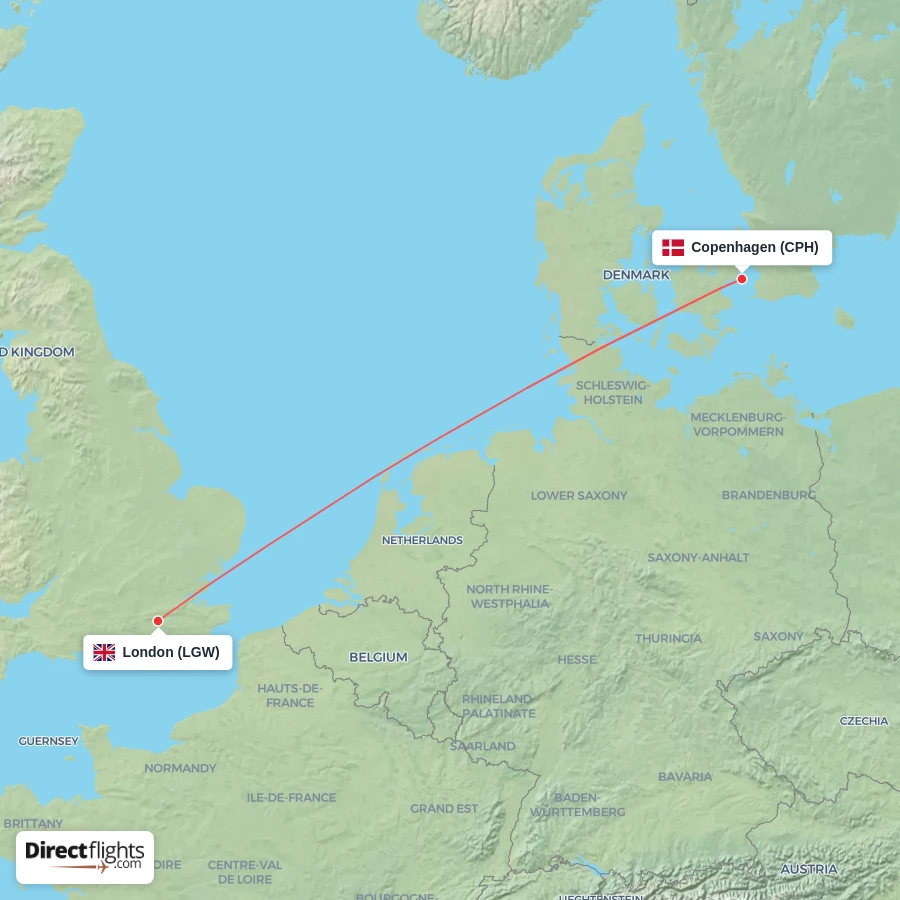 LGW - CPH route map