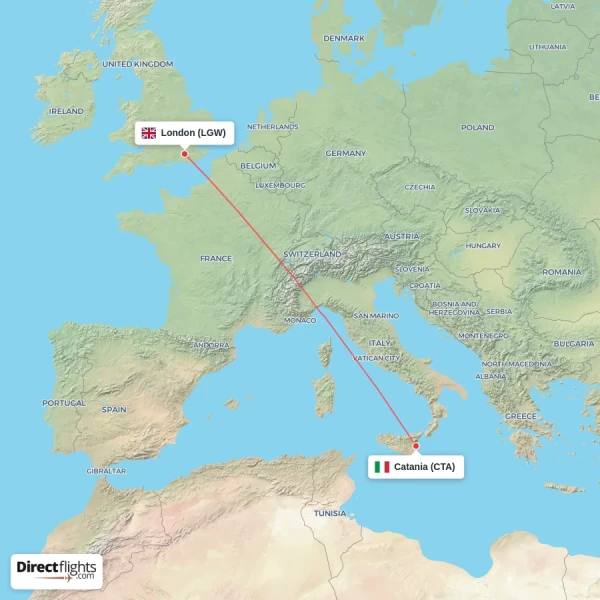 London - Catania direct flight map