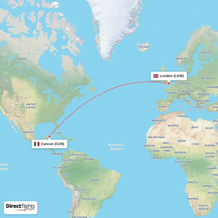 LGW - CUN route map