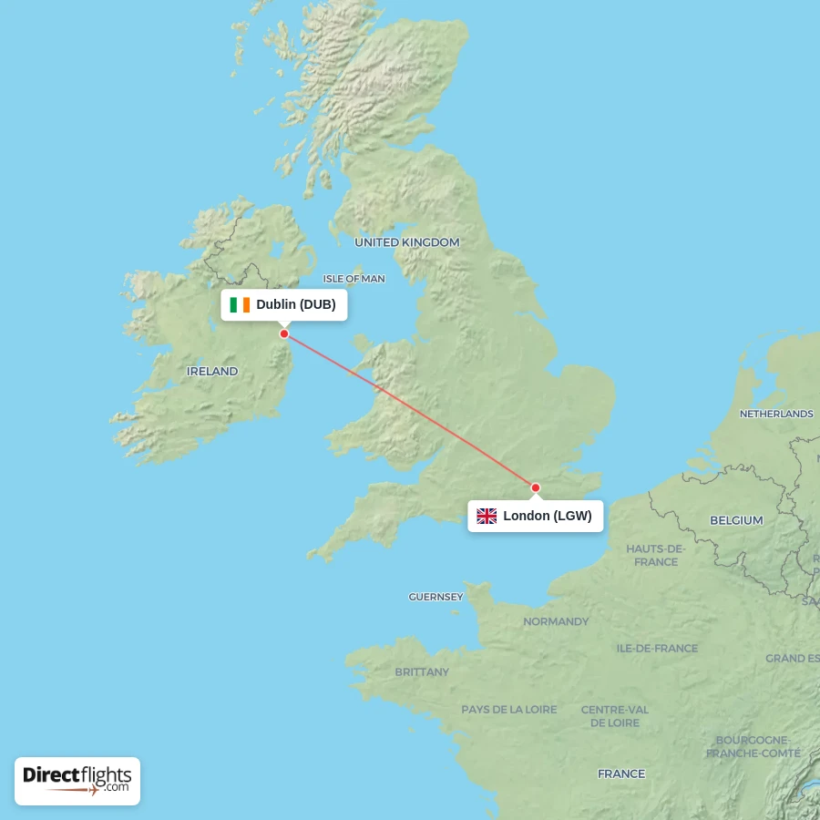 LGW - DUB route map