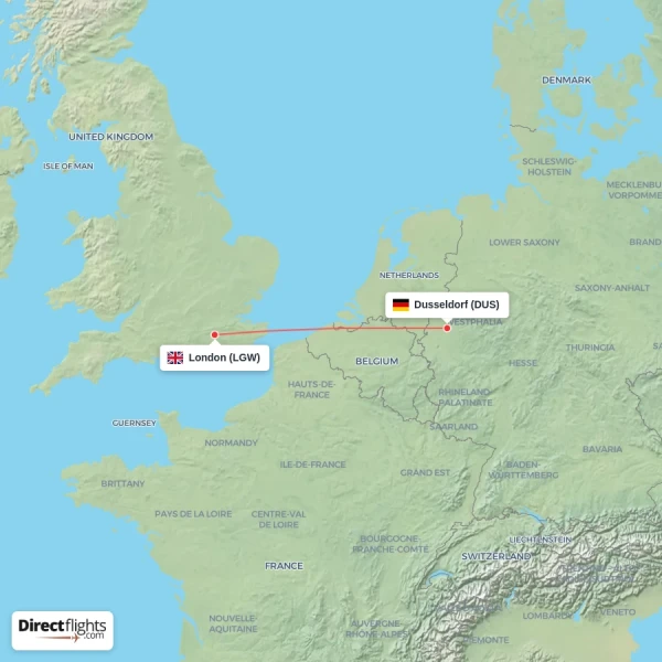 London - Dusseldorf direct flight map