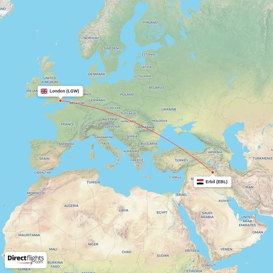 LGW - EBL route map