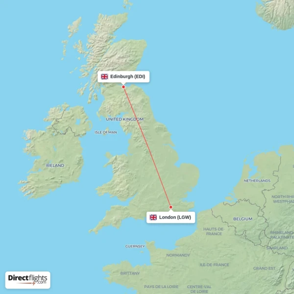 London - Edinburgh direct flight map
