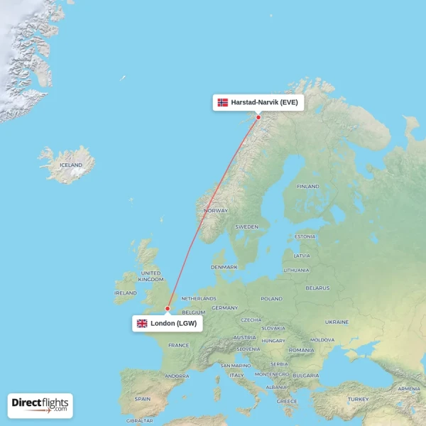London - Harstad-Narvik direct flight map