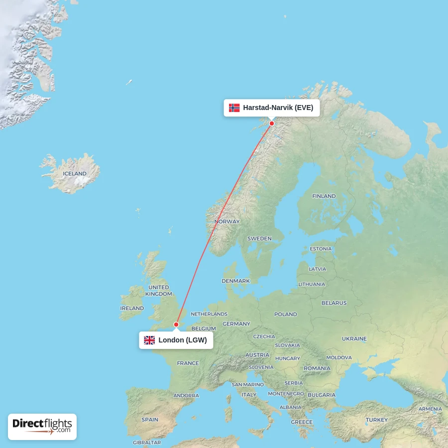 LGW - EVE route map