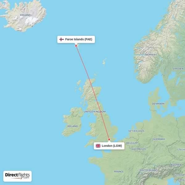 London - Faroe Islands direct flight map