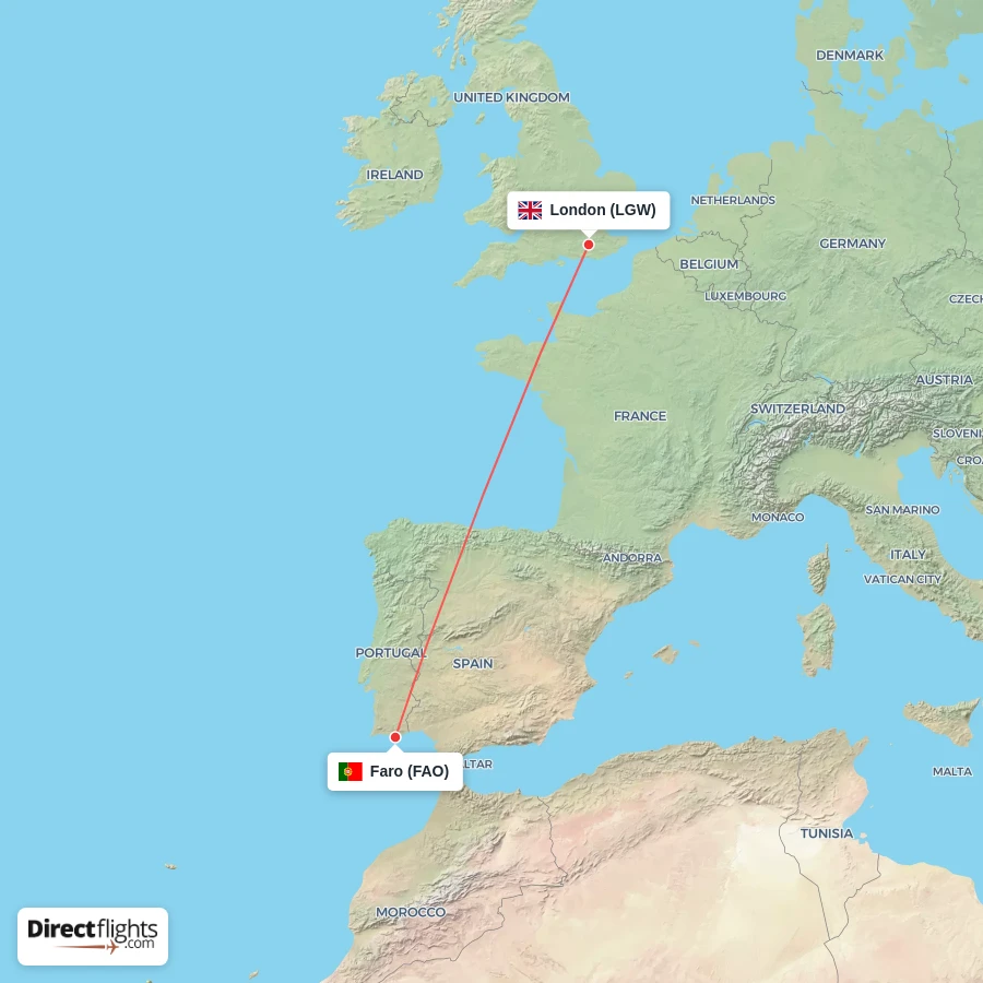 LGW - FAO route map