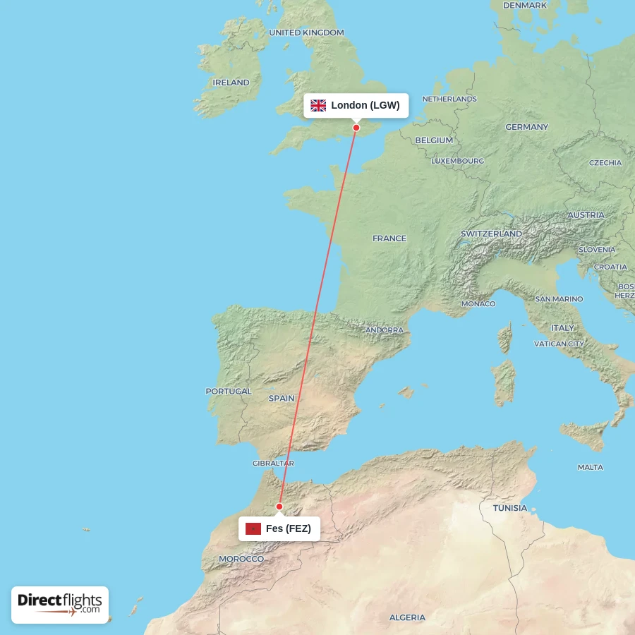 LGW - FEZ route map
