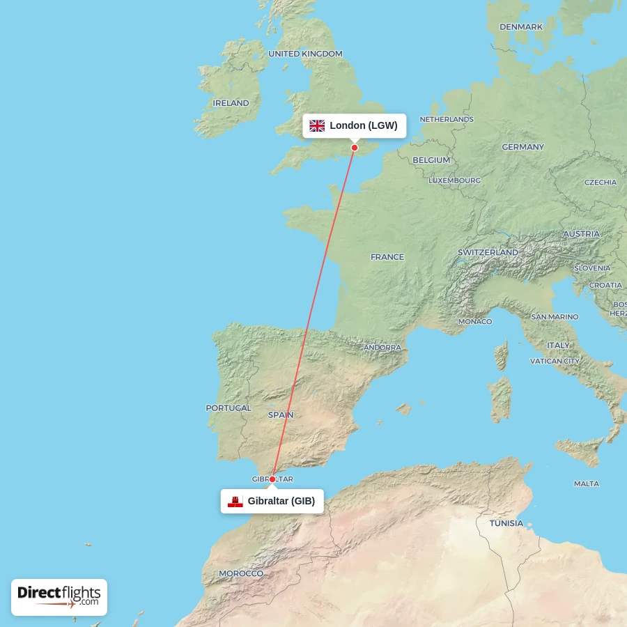 LGW - GIB route map