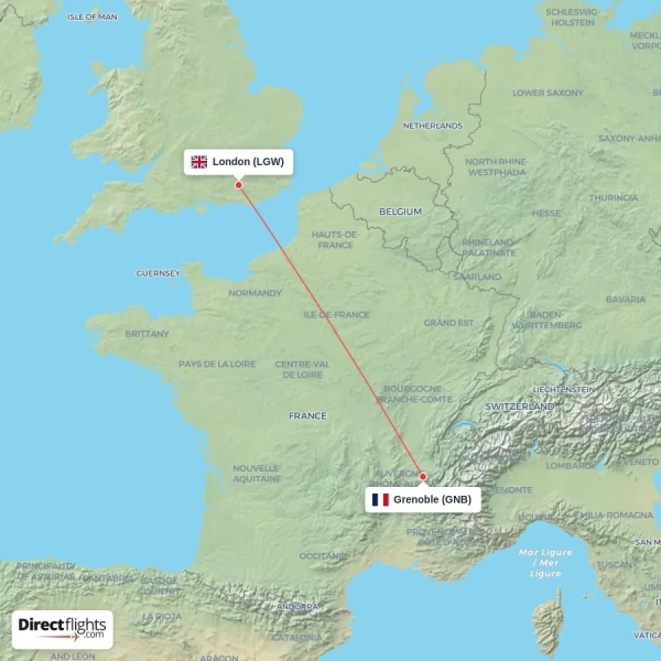 London - Grenoble direct flight map