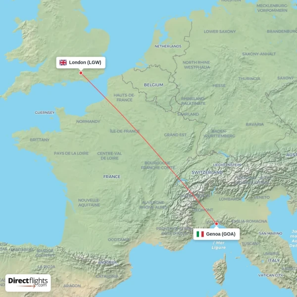 London - Genoa direct flight map