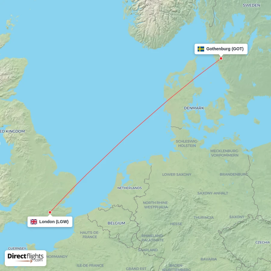 LGW - GOT route map