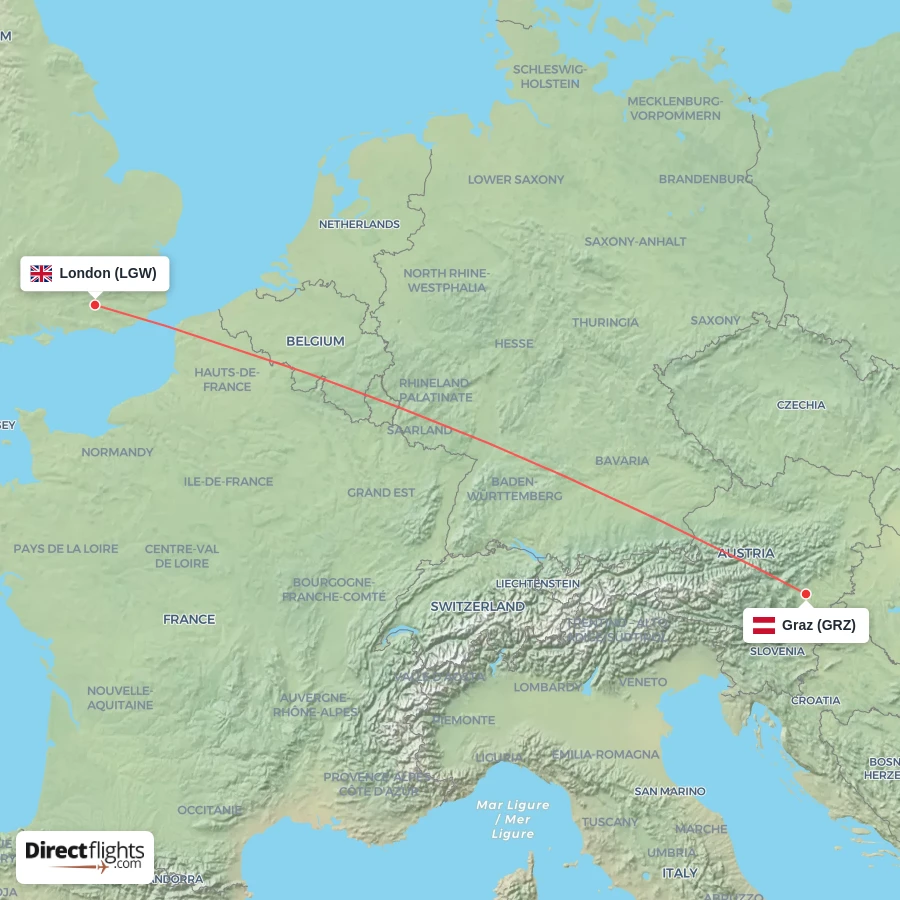 LGW - GRZ route map